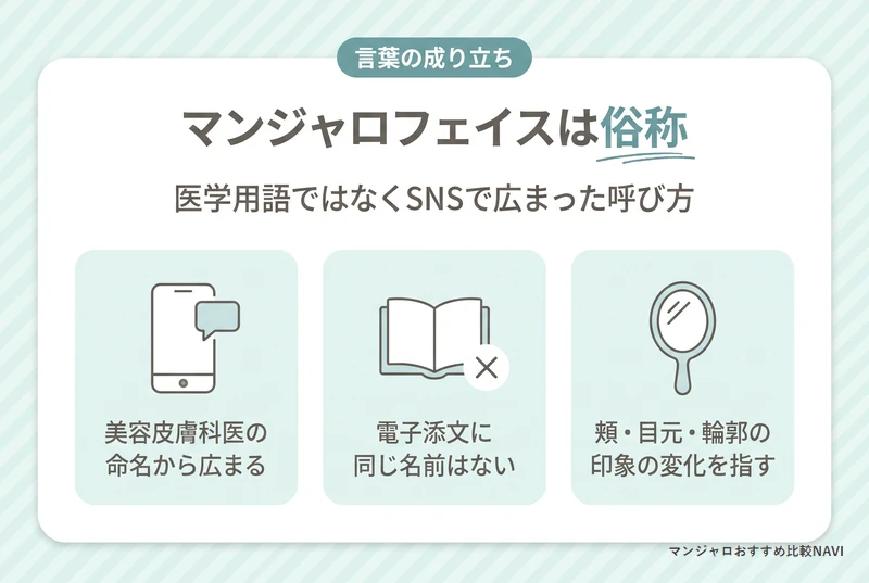 マンジャロフェイスは医学用語ではなくSNSで広まった俗称であることをまとめた図解
